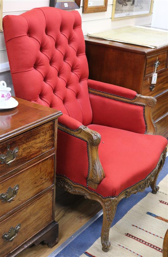 A pair of French walnut fauteuils